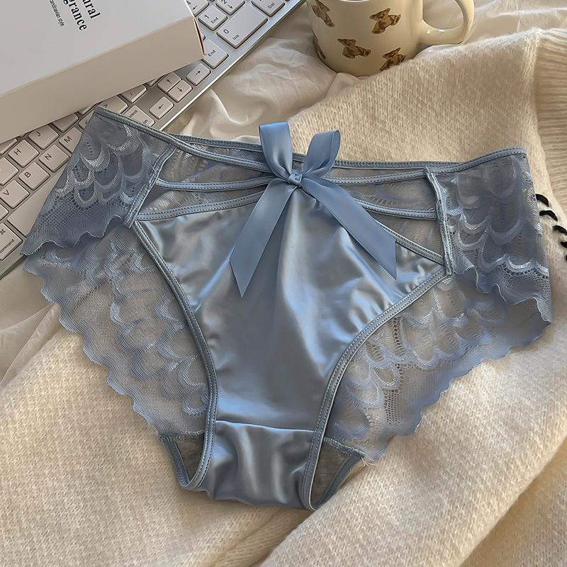 Pure Desire Wind Сексуальное кружевное нижнее белье с бантом и крестиком Женские трусы из чистого хлопка с промежностью и средней талией Дышащие треугольные трусики