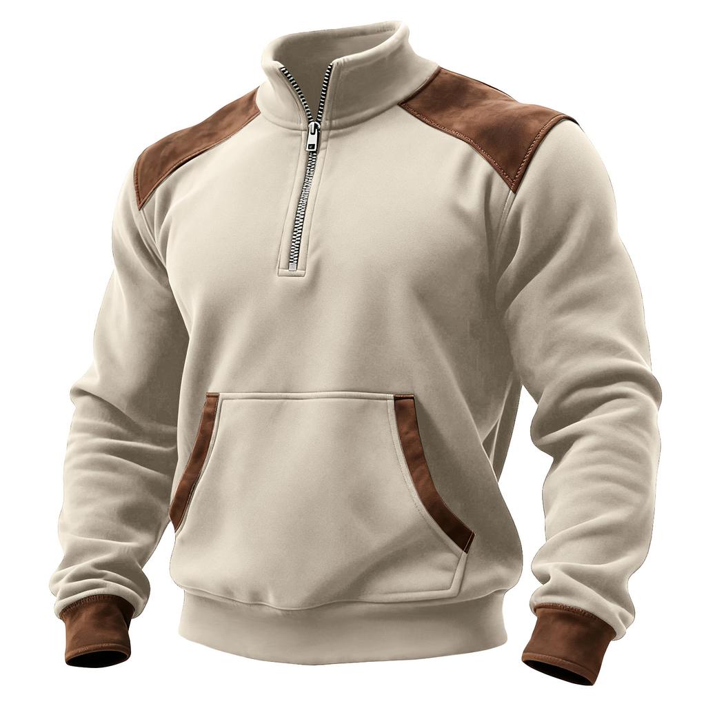 Мужской свитшот колор-блок на молнии до середины, со стойкой, спортивный, большого размера, повседневный свитшот со стойкой