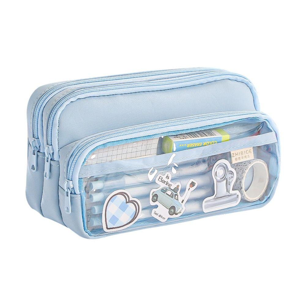 Transparent Pencil Bag Multilayer Pen Pouch Multi Pocket Transparent  Pencil Case  Office Supplies
