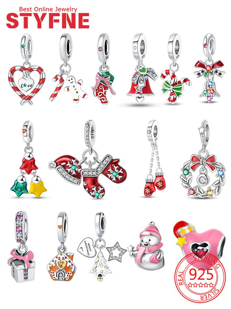 Charm Bead Charms Christmas Collection Christmas Hat Socks Bell Snowman copper Bead Charms Pendant Women Authentic Bracelets Do It Yourself Christmas