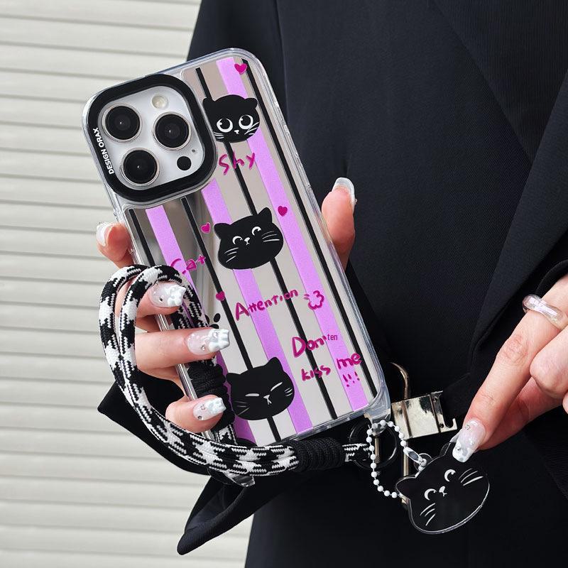 Чехол Zhitai Cartoon Mirror для iPhone 15 Pro/14 Pro Max/13/12/16 с ремешком