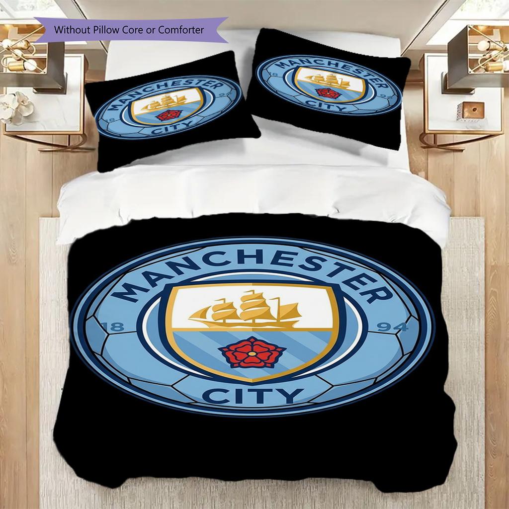 Manchester City Heritage Three-piece set (1 * duvet cover + 2 * pillowcase, without core) 2DFlat Christmas birthday gift Duvet cover and pillowcase