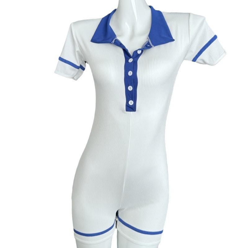 Сексуальное нижнее белье Чистое желание старший гимнастический костюм Соблазнение темперамент лацкан полосатый купальник Цветовая гамма двубортный комбинезон