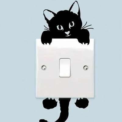 1 шт. настенных наклеек с черным котом, забавные и милые наклейки на стену с выключателем кота, художественные наклейки для украшения дома, декор на Хэллоуин