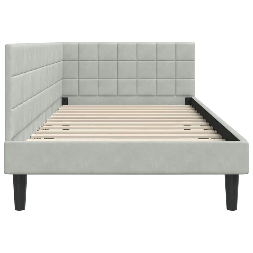 Corner Bed Frame with Headboard Light Grey 90 cm x 200 cm Velvet