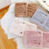 Versatile Plush Scarf Luxurious Double-layer Plush Scarf with Natural Wood Buckles Imitation Rabbit Fur Lining Solid Color