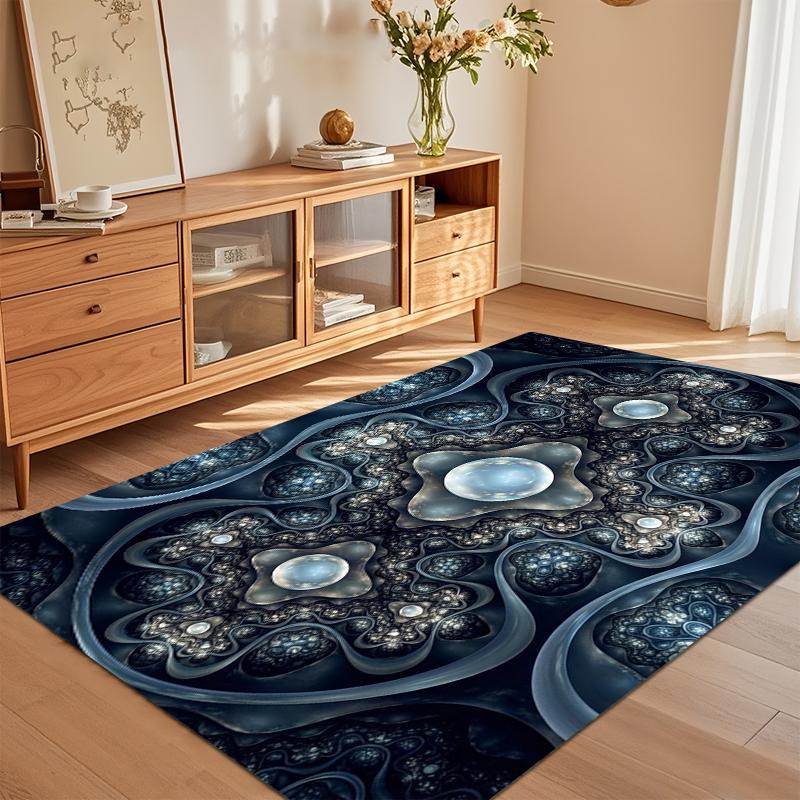 Mystical Dark Blue Fractal Gemstone Area Rug Non Slip Soft Floor Carpet for Living Room Bedroom Entryway Enchanting Art Decor