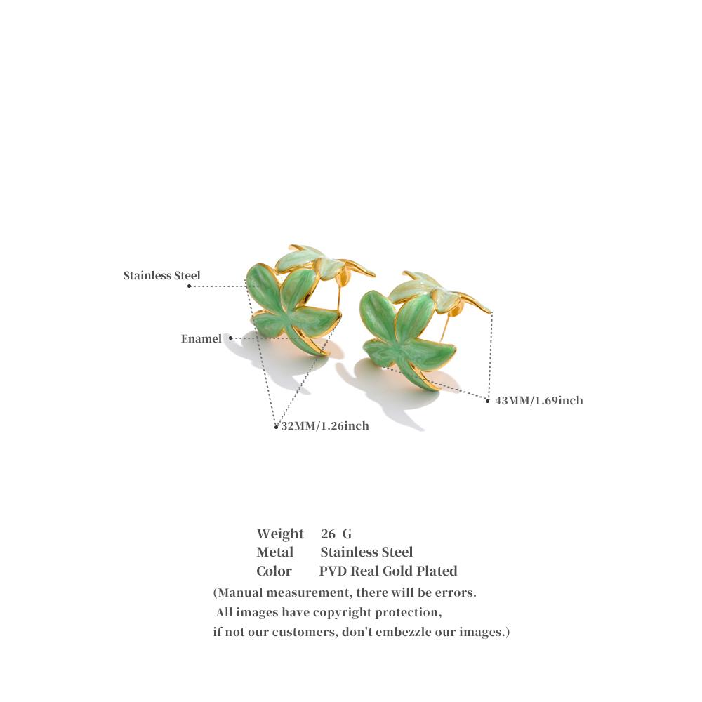 Eetit Зеленые Розовые Эмалевые Золотистые Серьги-Хугги с Цветком для Женщин Изысканная Нержавеющая Сталь Повседневные Универсальные Модные Ювелирные Изделия Подарок