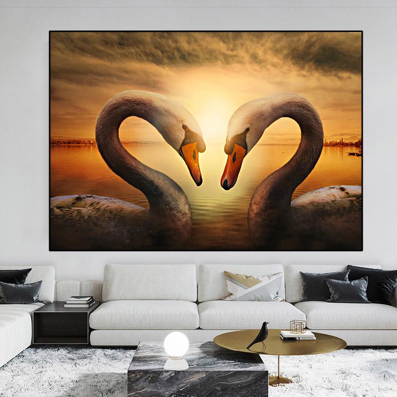 Животное Белый лебедь Любовь Синий в воде Крылья Холст Картины Плакаты и принты Настенные художественные фотографии Гостиная Домашний декор Без рамки