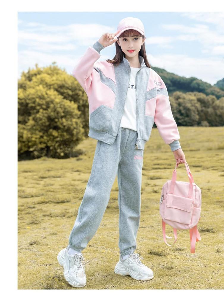 Джерси Одежда для девочек Толстовки с длинным рукавом Верх и низ Комплект из 2 предметов Спортивная одежда для девочек Простая спортивная одежда Корейский стиль Толстовка с капюшоном для подростков Стильный