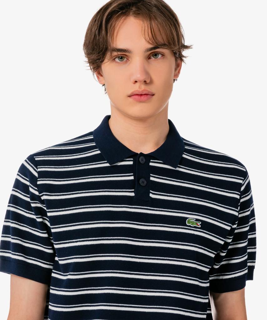 LACOSTE Мужской джемпер-поло с коротким рукавом, смешанная фактура букле, мультиполоска Ph578E-56G 166