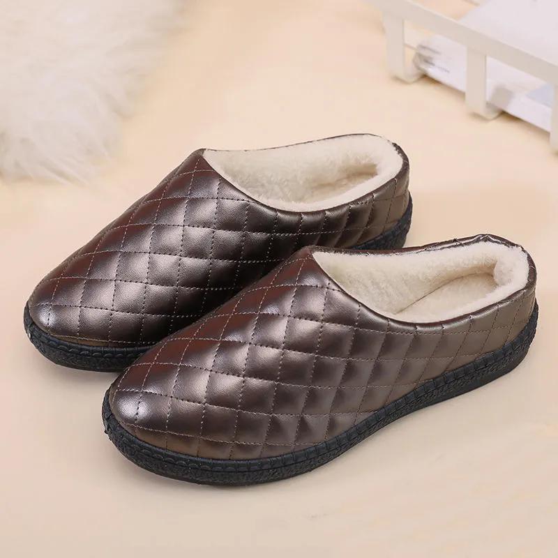 WTEMPO Искусственная кожа большого размера, однотонные туфли, женские, осень-зима, теплые, повседневные, плюшевые, ПУ, тапочки