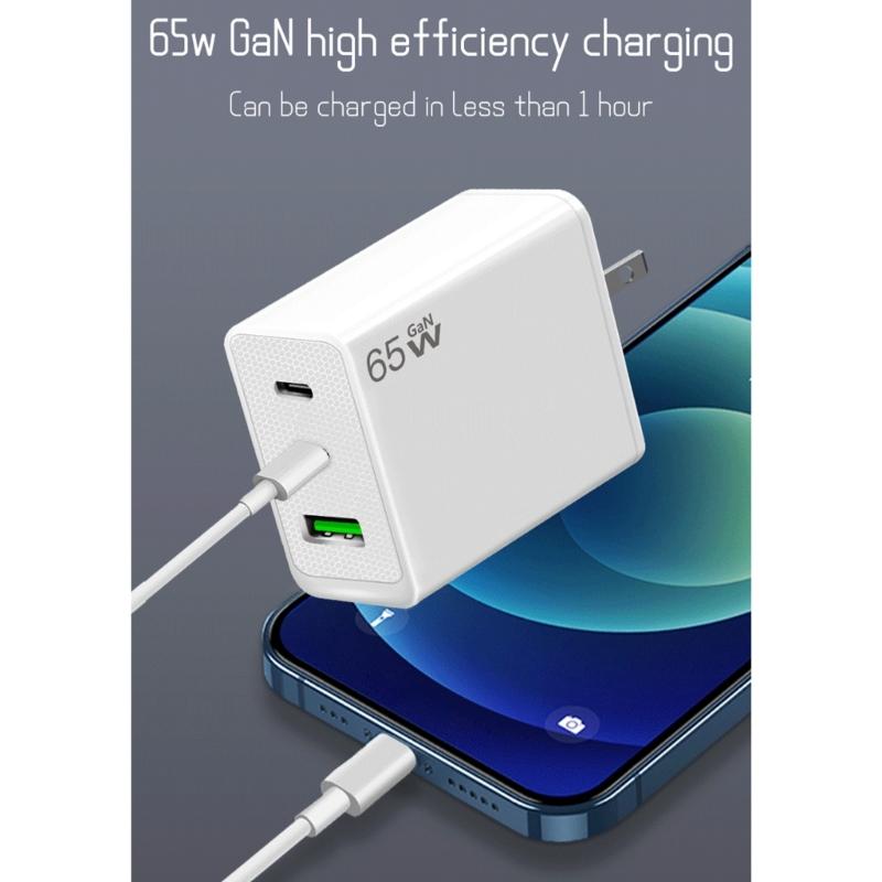 65-ваттный USB Type-C адаптер питания, 3-портовый адаптер быстрой зарядки, настенный адаптер, совместимый с серией телефонов 15