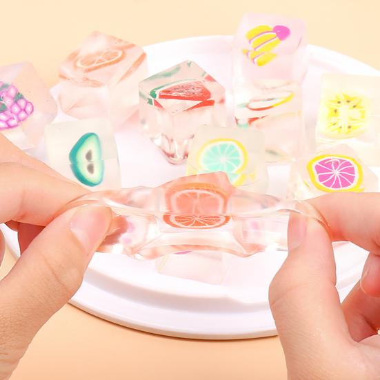 12 шт., игрушка для сжатия фруктового кубика льда, снятие стресса и беспокойства, мультяшный фруктовый кубик, сенсорная игрушка для детей и подростков, взрослых, портативный мягкий прозрачный кубик TPR, игрушка для сжатия