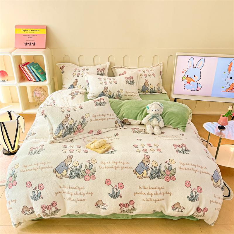 Pink Thick Fleece Flower Duvet Cover For Girls Winter Warm Flannel Quilt Cover 1Pc 150Cm Size Girls' Bedding Funda Nordica Cama