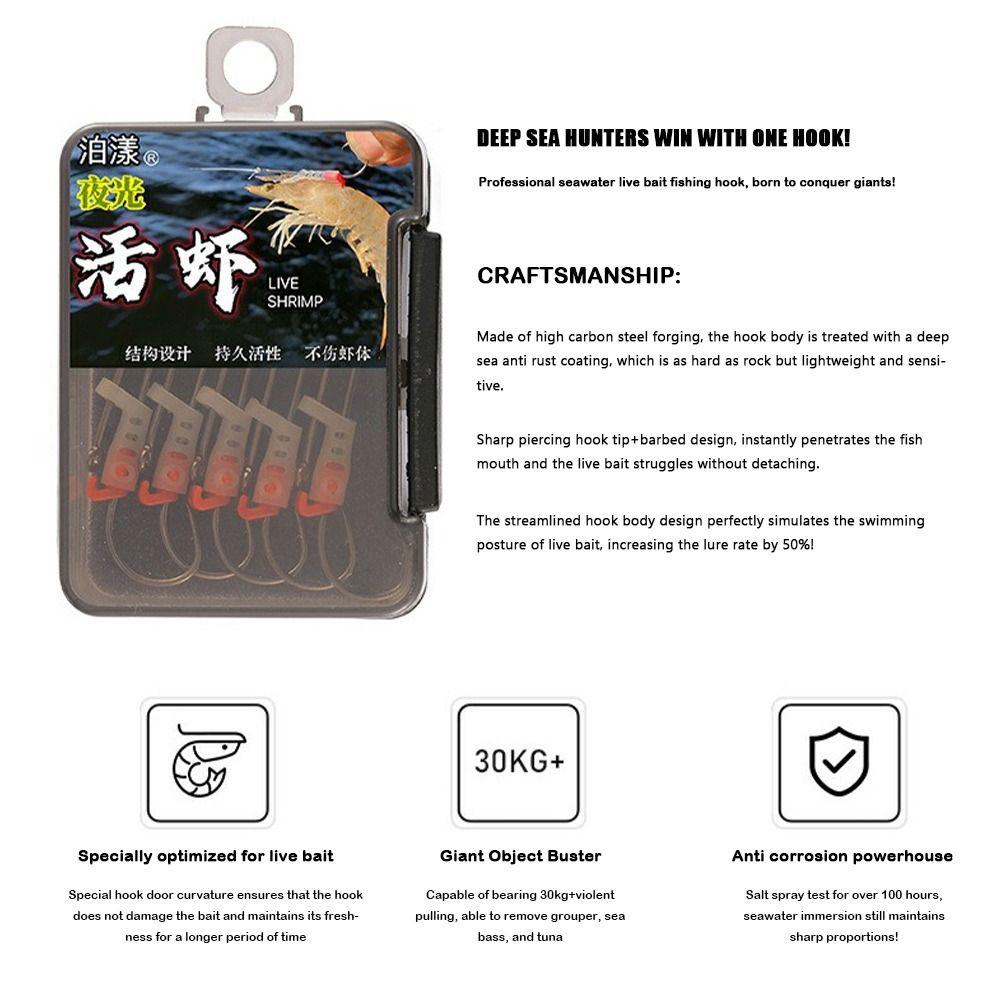 5pcs Anti-entanglement Luminous Live Shrimp Hooks Stainless String Hook for Fishing Accessories