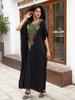 Beach Kaftans Black Embroidery Middle East Women Maxi Dresses Summer Holiday Bathing Suits