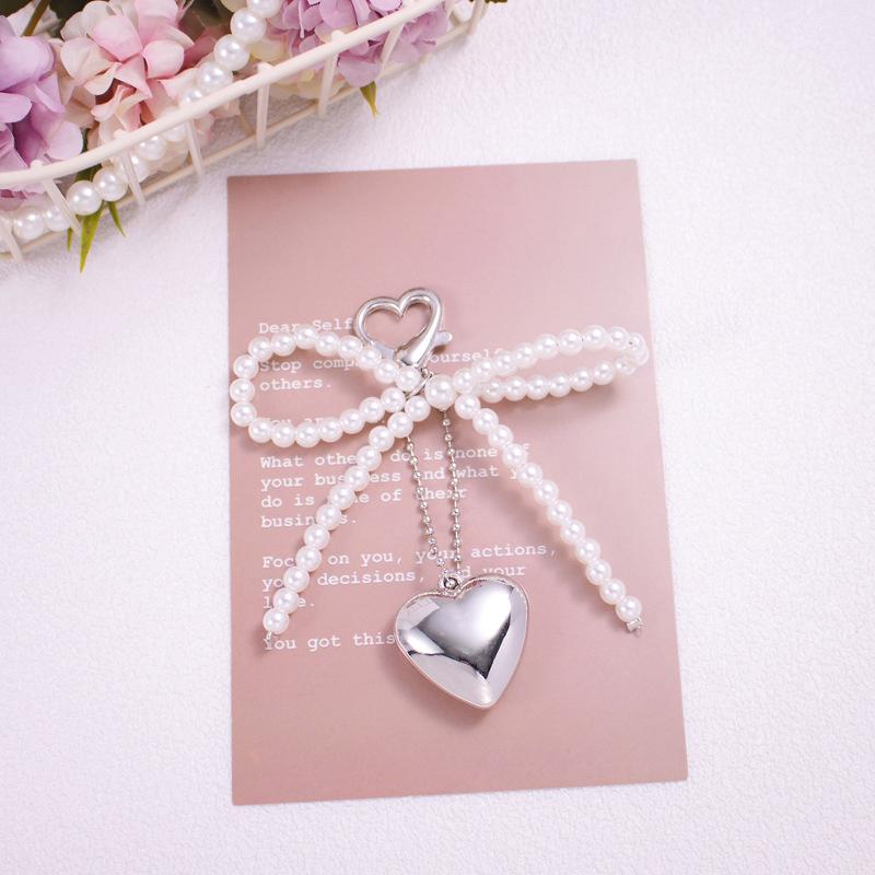 Cute Bow Pearl Mobile Phone Pendant Chain Y2K Heart Shape Pendant With Mobile Phone Accessories Camera Bag Keychain
