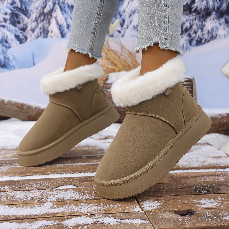 Модные женские классические однотонные пушистые меховые зимние теплые короткие плюшевые ботильоны цвета хаки, повседневная обувь на толстой подошве для женщин