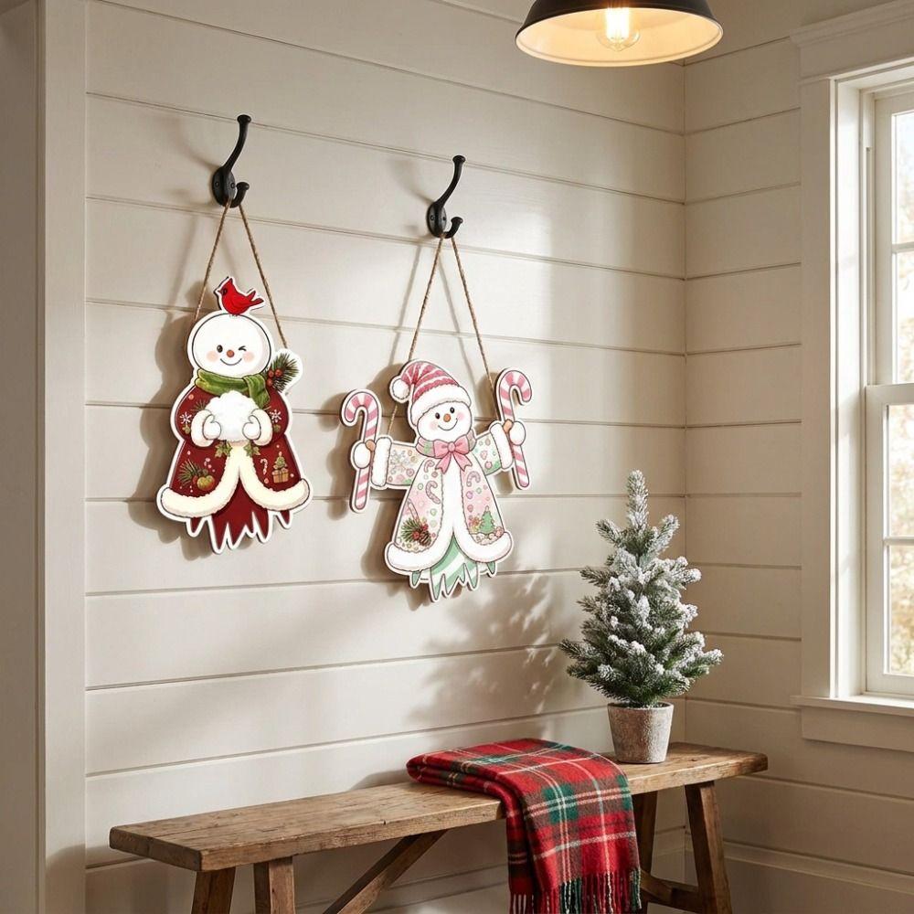 Rustic Style Christmas Hanging Ornaments Wooden Snowman Door Decoration Christmas Party