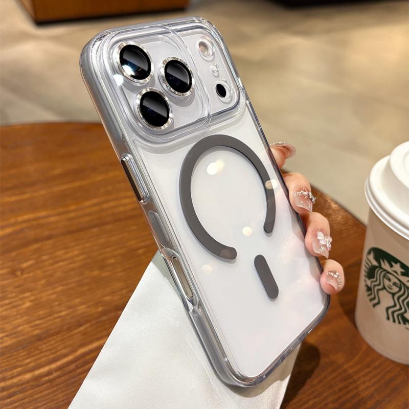 Прозрачный Магнитный Чехол Для Magsafe Для iPhone 17 15 16 Pro Max 13 14 Plus Защита Стеклянного Объектива Ударопрочный Противоскользящий Бампер