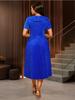 Синие плиссированные длинные повседневные платья для женщинвинтажное платье миди с отложным воротником и короткими рукавами, завышенной талией, облегающее платье 2025