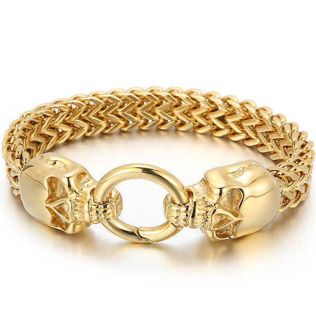 Готический браслет с черепом, мужской браслет в стиле панк-рок, мужские байкерские браслеты, позолоченные ювелирные аксессуары из нержавеющей стали