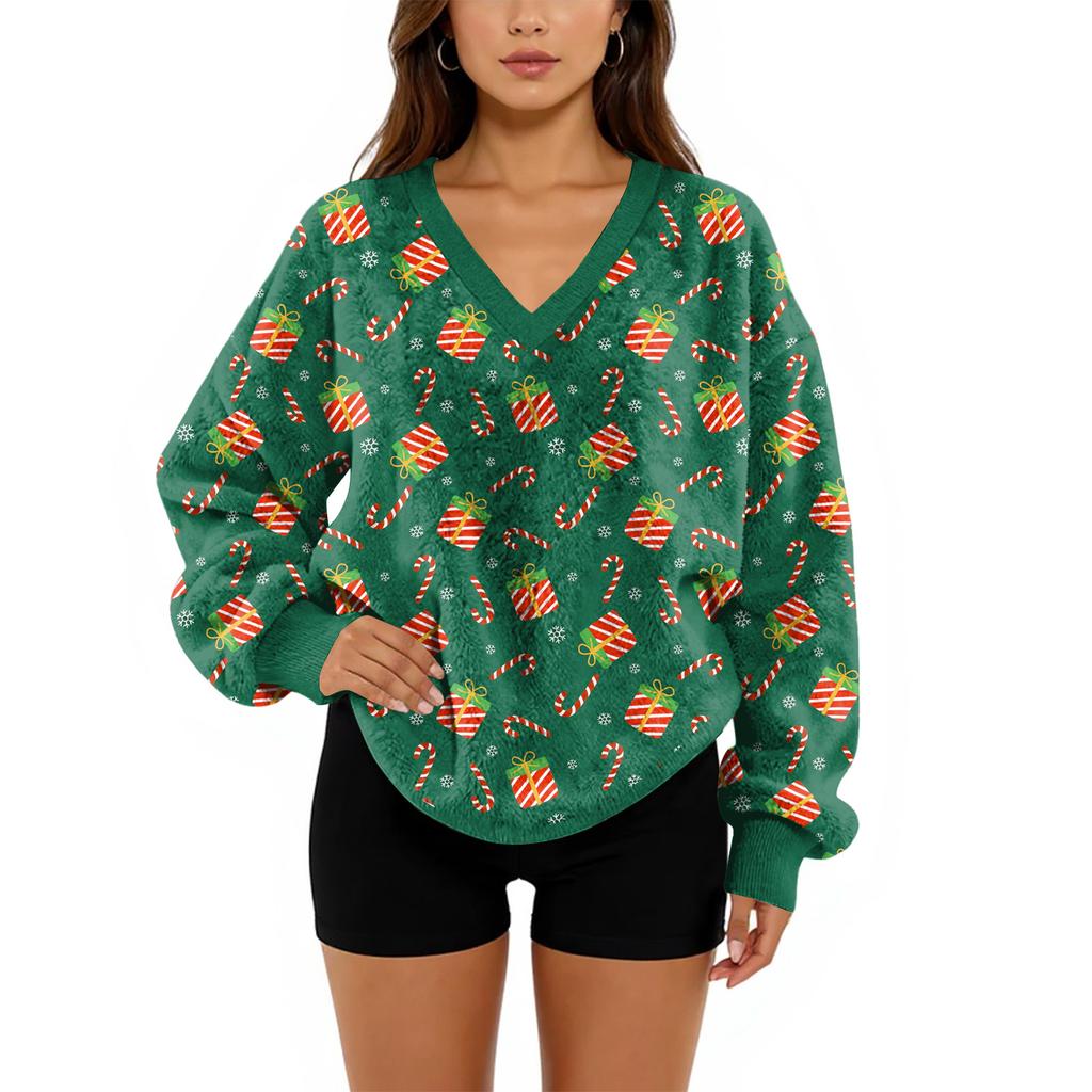 Женский свитшот с V-образным вырезом, плюшевый, однотонный, повседневный, модный, с длинным рукавом, с карманами, пуловер