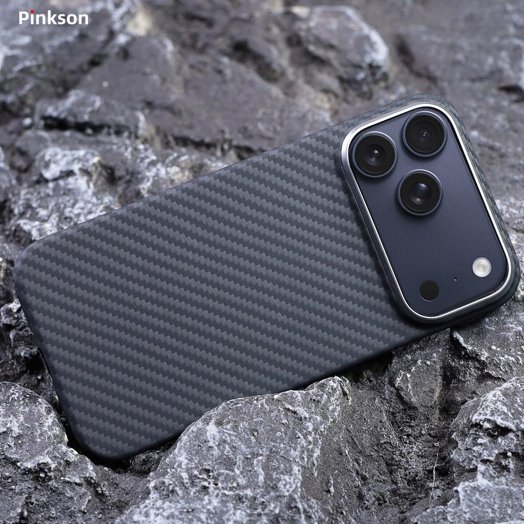 Pinkson IPhone 17 Pro Max Case, 1500D Non-Magnetic Kevlar Aramid Fiber Carbon Fiber Texture Frosted Hard, Simple Lightweight Slim Style for Me