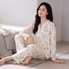 Пижама женская из чистого хлопка, кардиган, с длинным рукавом, хлопок, высококачественный домашний комплект
