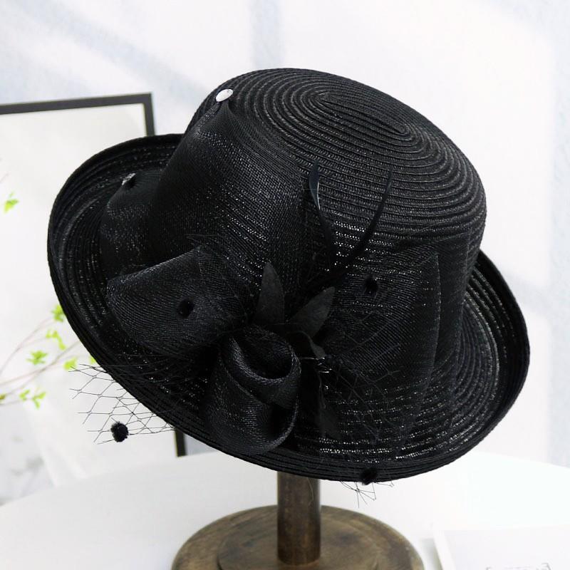 Women's French Rolled Edge Mesh Bow Grass Hat Spring Summer Outdoor Sun Protection Hat Stylish Gardening Cap