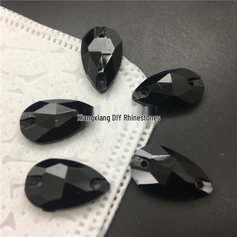 Hand-Sewn Rhinestone Dancewear Stickers, Irregular/Round Water Drop Shapes, Mixed Styles for Black Pool Competitions