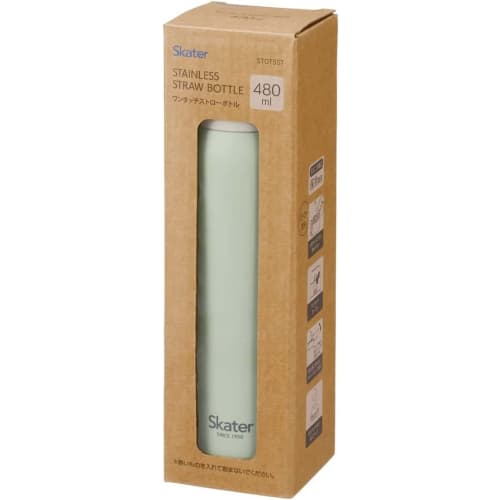 Skater Straw Mug Bottle, 480ml, Insulated Stainless Steel Water Bottle, Dull Green, One-Touch Open, STOT5ST-A