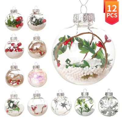 Набор из 6/12 прозрачных заполняемых рождественских шаров для DIY, 6 см, пластиковые шары для рукоделия, праздничные украшения для елки, электрический праздничный декор