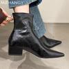 Женские кожаные ботильоны с острым носком, элегантные туфли на среднем каблуке, женская обувь 2025 года, зимние туфли-лодочки в стиле ретро, удобные ботинки челси, женские ботинки