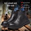 Мужская защитная обувь без шнуровки с композитным подноском: Ударопрочные, Устойчивые к проколам, Нескользящие, Износостойкие рабочие ботинки