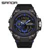 SANDA Luxury LED Dual Display Digital Quartz Watch for Men Shockproof Waterproof Sports Wristwatches Student Watch