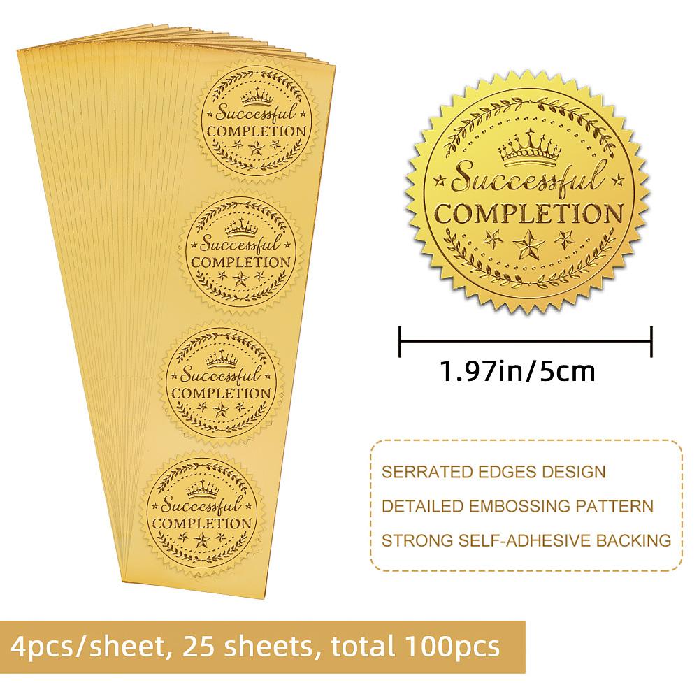 Plastic Self Adhesive Gold Foil Embossed Stickers Medal Decoration Sticker Crown 5x5cm 4pcs/sheet