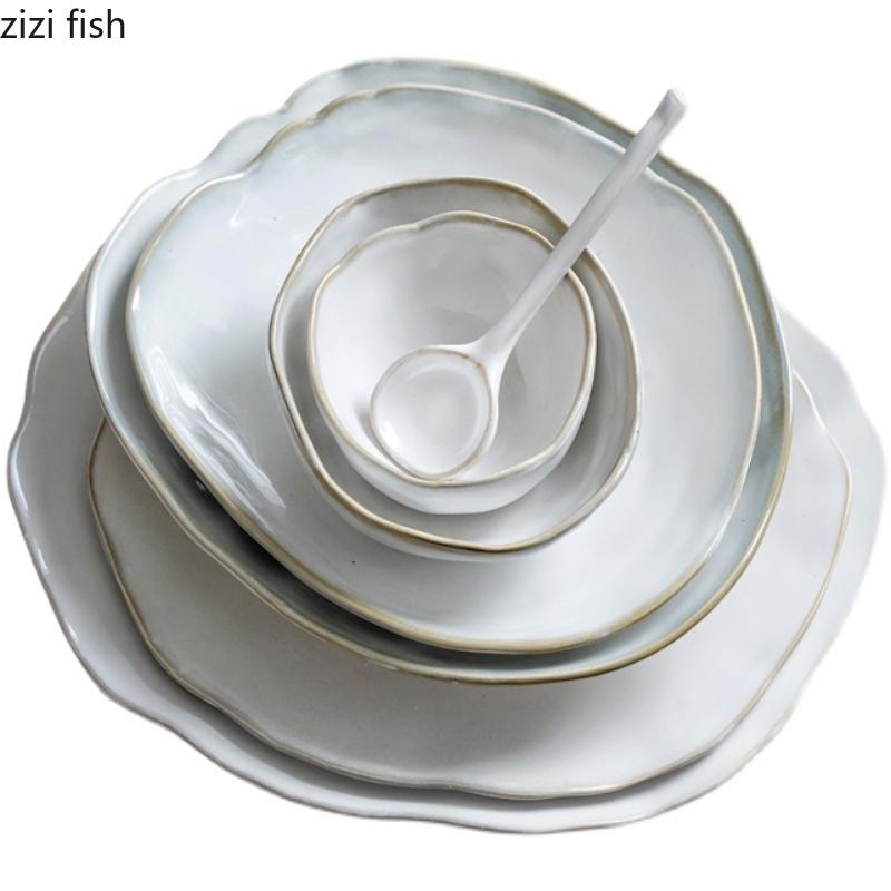 Керамическая тарелка, столовая посуда в форме миски для супа, тарелки для пасты, стейков, бытовые блюда для суши, салатницы, закуски, десерты, противни для выпечки