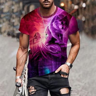 Летний топ с круглым вырезом и принтом 3D волка, модные повседневные футболки с короткими рукавами для мужчин