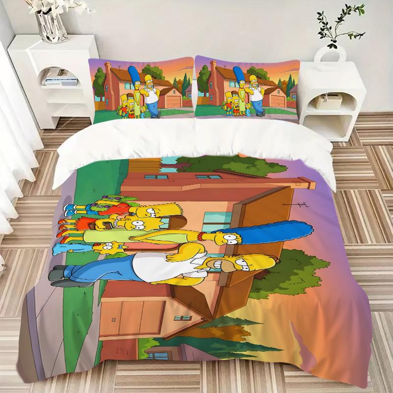3Pcs Simpsons Family Adventure Bedding Set Soft Fabric Duvet Cover Pillowcases Home Xmas Halloween Gift 1 Duvet Cover 2 Pillowcase S1894