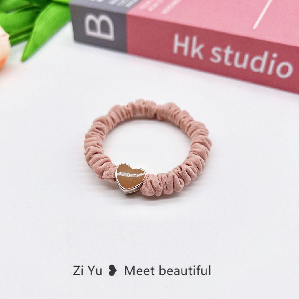 Textured Geometric Love Beaded Hair Ring - Black Rubber Band, Korean Style