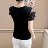 Классическая летняя женская футболка с сеткой, оборками, цветочной отделкой, квадратным вырезом и короткими рукавами. Элегантная бутиковая женская повседневная футболка.