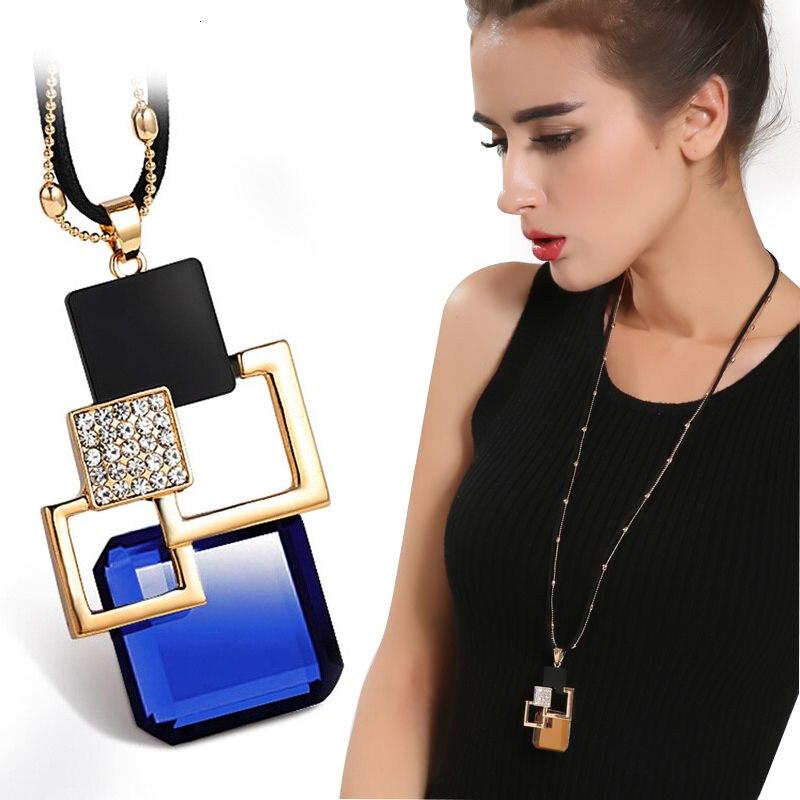 Модные кристаллы и геометрические ожерелья и кулоны для женщин Collier Femme, длинная массивная цепочка для свитера, ожерелье, ювелирные аксессуары