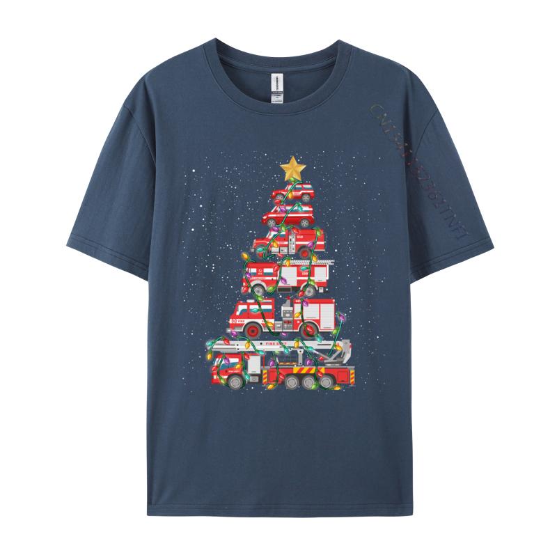 Смешные Пожарный Дерево Пожарная Машина Рождество Merry Xmas Футболки Молодежные Классические Футболки Хлопковые Футболки