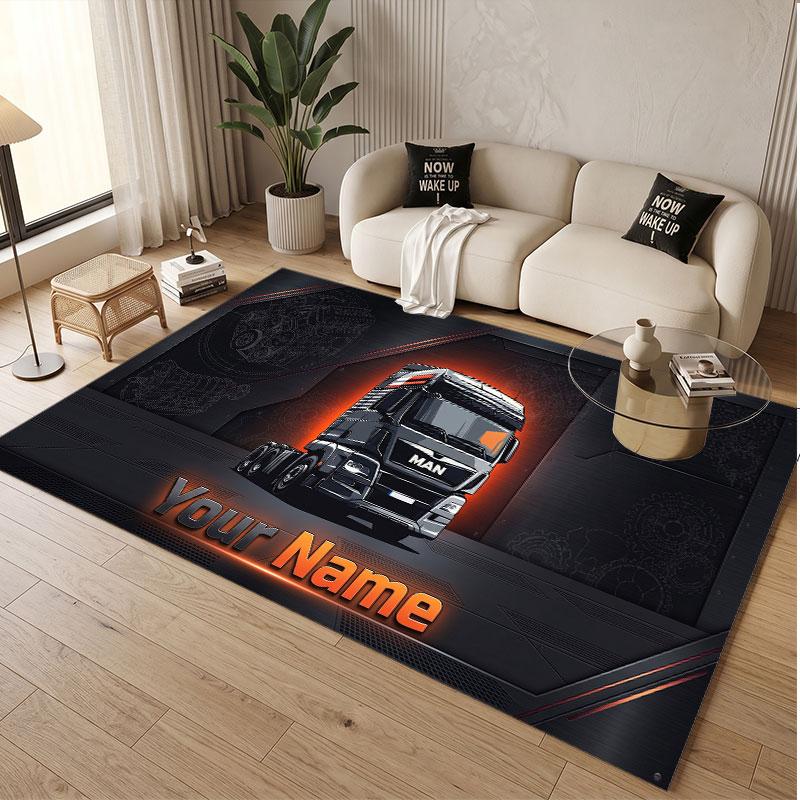 Custom Rug MAN Truck Pattern Print Name Text Soft Non‑Slip Floor Carpet for Home Indoor Decoration