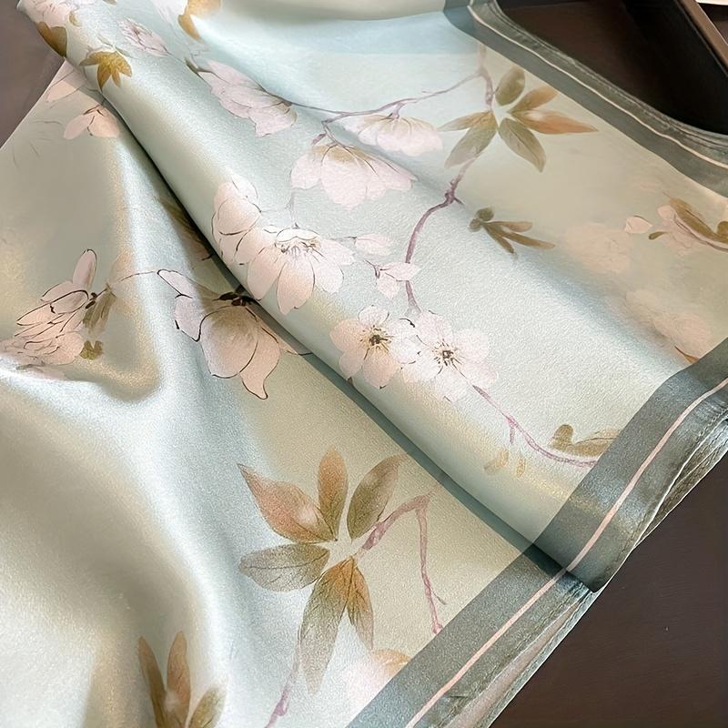 1pc Chic Silk-Like Scarf, Light Green Floral Design, Perfect for Casual & Formal Looks, Women's Neck Accessory