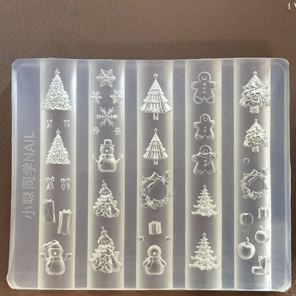 3D Силиконовая форма для ногтей Сделай сам Рождественская елка Снеговик Пряничный человечек Прозрачный шаблон Украшения для дизайна ногтей Инструмент для маникюра