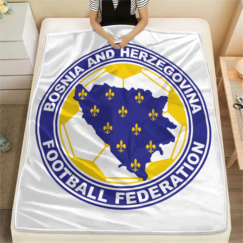 Bosnia and Herzegovina national football logo Printed Flannel Blanket, soft throw for bedroom sofa, washable,soccer fan merchandise, great gift.