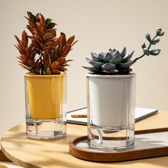 Самополивающийся горшок с дренажным отверстием для комнатных и уличных гидропонных растений, глубокий видимый резервуар, кашпо для цветов с фитильным шнуром